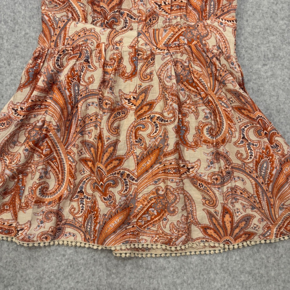 NEW TCEC Avara Coley Dress Paisley Puff Sleeve Mini Pom Pom Trim Womens L - Picture 12 of 13